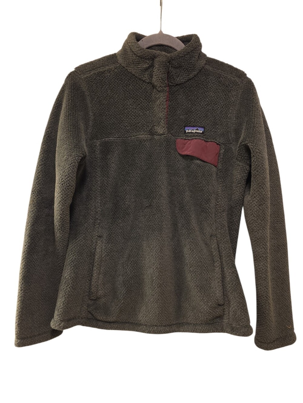 Patagonia, Retool T-Snap Fleece Pullover,  Dark Gray + Plum, Front Pocket, Wom M